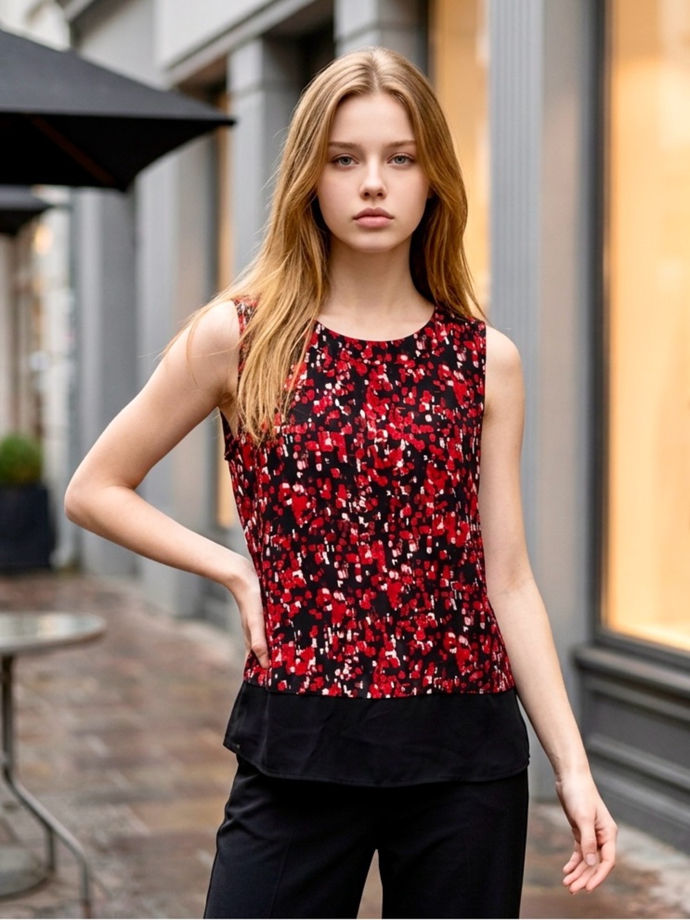 Forever 21 Red, White & Black Abstract Print Sleeveless Cami